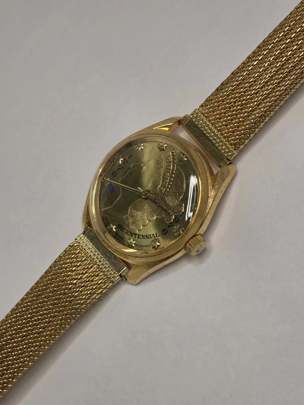 Gold Bicentennial Men’s Dress Watch with Gold Mesh Bracelet